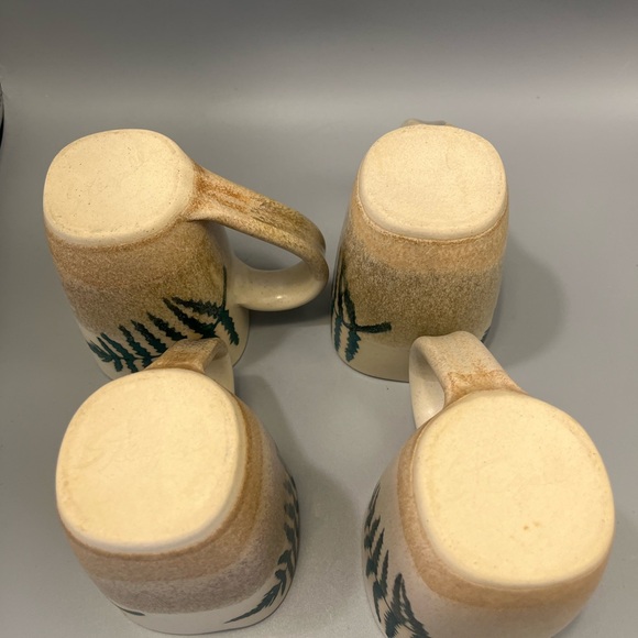 Set  of 4 Stegall Art Studio Pottery Fern Coffee or Tea Mugs Cabin Rustic tans - Picture 11 of 15